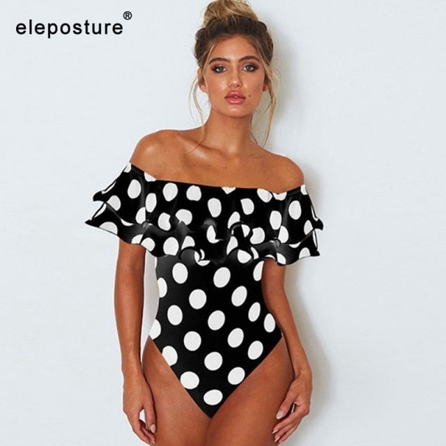 Sexy Double Ruffle One Piece Swimsuit 2022 Off The Shoulder Swimwear Women Swimsuit Plus Size Bathing Suits Beach Wear Monokini