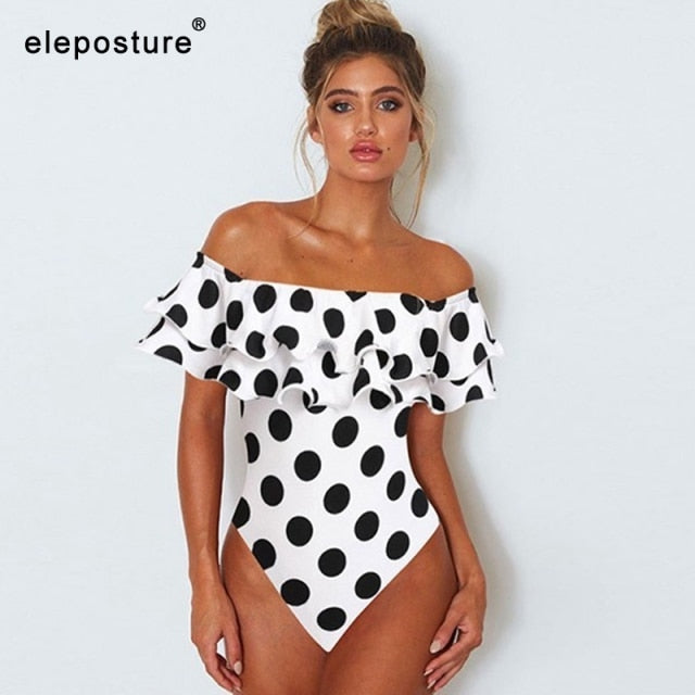 Sexy Double Ruffle One Piece Swimsuit 2022 Off The Shoulder Swimwear Women Swimsuit Plus Size Bathing Suits Beach Wear Monokini