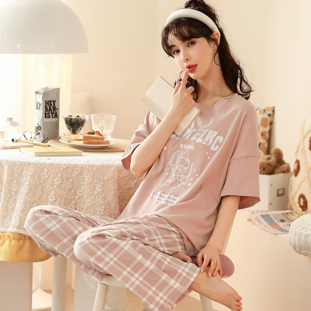 Spring Women Pajamas Short Sleeve Pijama Female Pajama Set 5XL Pyjamas Cotton Pajamas For Women Sleepwear Homewear Sleep Lounge