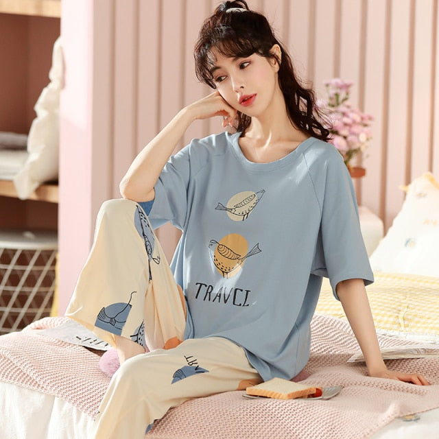 Spring Women Pajamas Short Sleeve Pijama Female Pajama Set 5XL Pyjamas Cotton Pajamas For Women Sleepwear Homewear Sleep Lounge