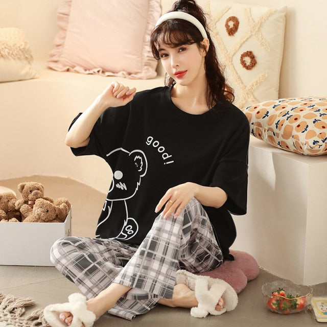 Spring Women Pajamas Short Sleeve Pijama Female Pajama Set 5XL Pyjamas Cotton Pajamas For Women Sleepwear Homewear Sleep Lounge