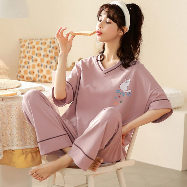 Spring Women Pajamas Short Sleeve Pijama Female Pajama Set 5XL Pyjamas Cotton Pajamas For Women Sleepwear Homewear Sleep Lounge