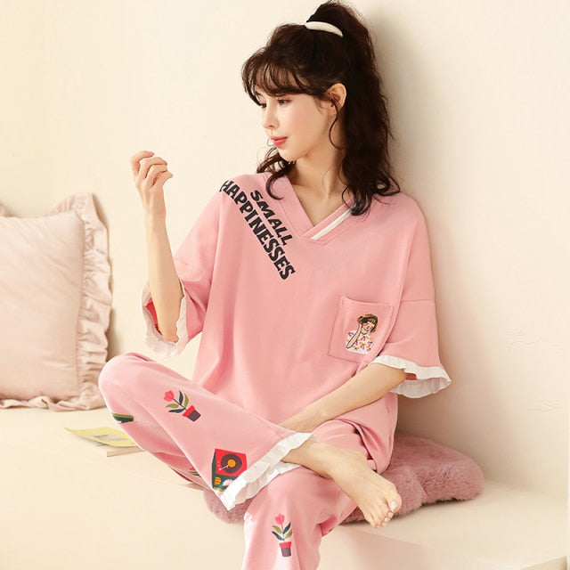 Spring Women Pajamas Short Sleeve Pijama Female Pajama Set 5XL Pyjamas Cotton Pajamas For Women Sleepwear Homewear Sleep Lounge