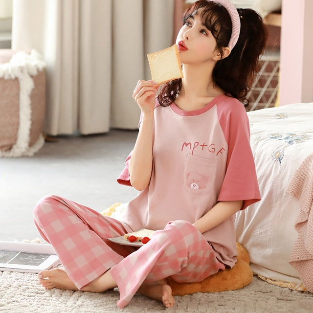 Spring Women Pajamas Short Sleeve Pijama Female Pajama Set 5XL Pyjamas Cotton Pajamas For Women Sleepwear Homewear Sleep Lounge