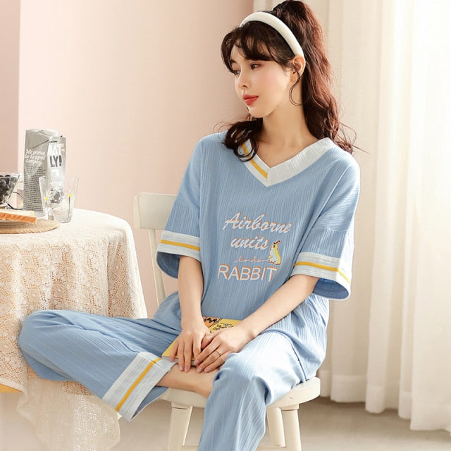 Spring Women Pajamas Short Sleeve Pijama Female Pajama Set 5XL Pyjamas Cotton Pajamas For Women Sleepwear Homewear Sleep Lounge