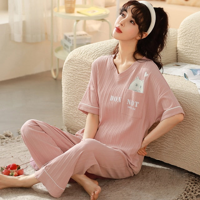 Spring Women Pajamas Short Sleeve Pijama Female Pajama Set 5XL Pyjamas Cotton Pajamas For Women Sleepwear Homewear Sleep Lounge