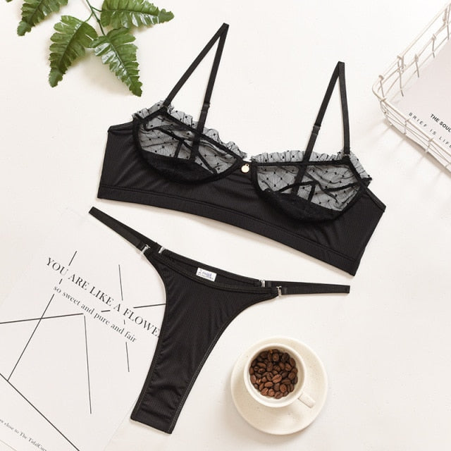 Women Sexy Lingerie Lace Bra Set Ruffle Underwear Transparent Bra Erotic Lingerie Lace Black Erotic Lingerie Exotic Sexy Costume