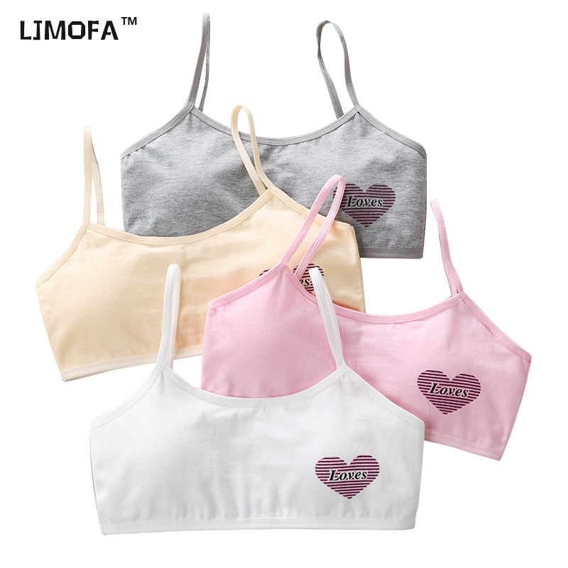 [B238] 12 Years Kids Teens Girls Sports Fitness Puberty Underwear Teenager Cotton Love Simple Cute Training Bra