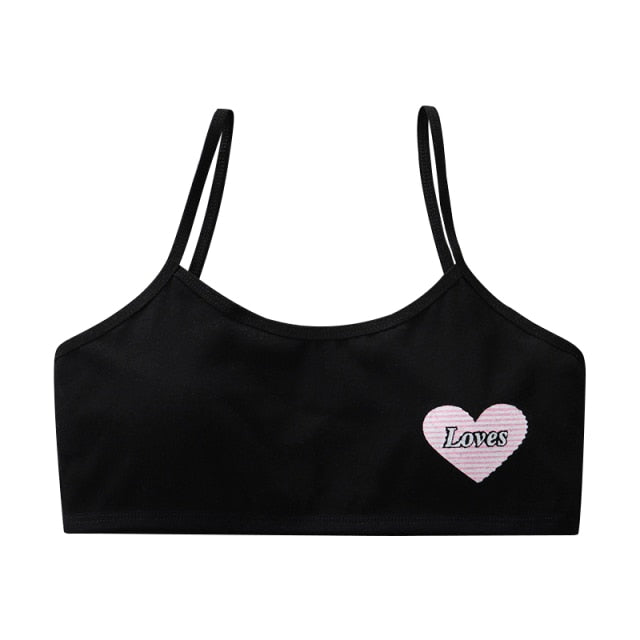 [B238] 12 Years Kids Teens Girls Sports Fitness Puberty Underwear Teenager Cotton Love Simple Cute Training Bra