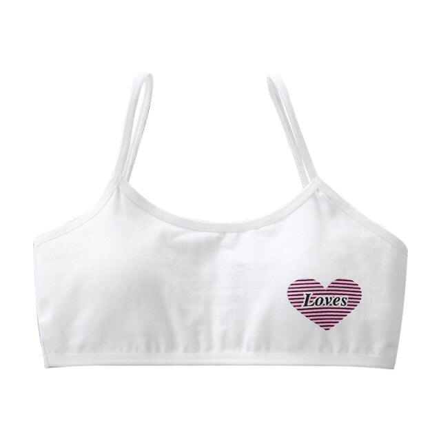 [B238] 12 Years Kids Teens Girls Sports Fitness Puberty Underwear Teenager Cotton Love Simple Cute Training Bra