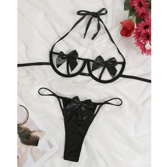 Sexy Lace Lingerie Set Women&#39;s Underwear Cute Sexy Bow Bra Party Sets Lace Black Lingerie Bra Set Underwear Set Pajamas Garter