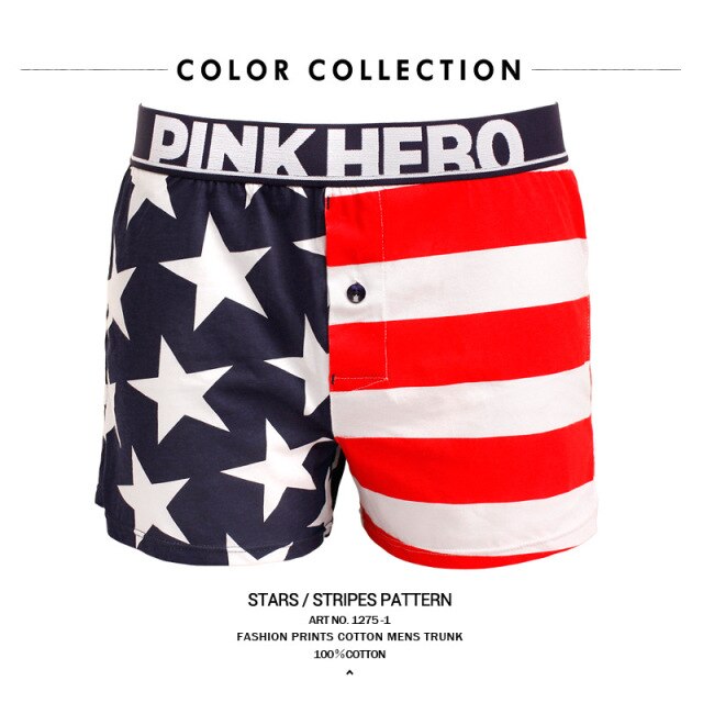 Pink Heroes Men Boxers Underwear Brand New Pure European Style Cotton Boxer Flat Pants Underwear Men Boxer Home Arrow Printing