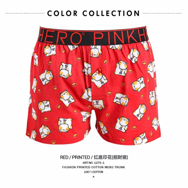 Pink Heroes Men Boxers Underwear Brand New Pure European Style Cotton Boxer Flat Pants Underwear Men Boxer Home Arrow Printing