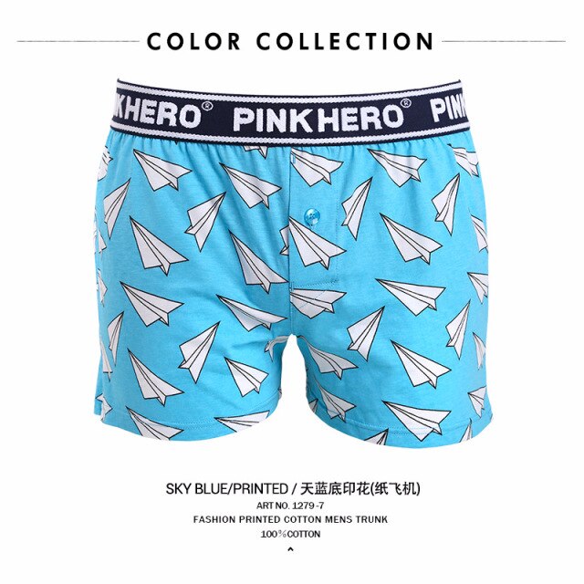 Pink Heroes Men Boxers Underwear Brand New Pure European Style Cotton Boxer Flat Pants Underwear Men Boxer Home Arrow Printing