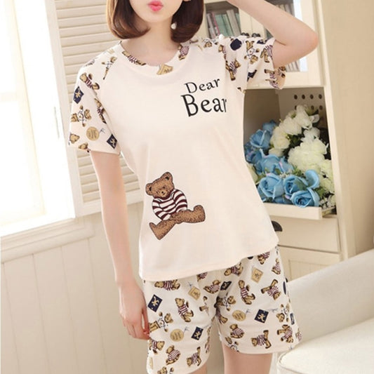 Women Cartoon Pajamas Short Sleeve Cotton Pyjamas Set Home Nightwear